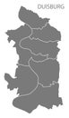 Duisburg city map with boroughs grey illustration silhouette shape