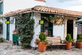 Beautiful facades of the houses at the touristic place called Pueblito Boyacense located in Royalty Free Stock Photo