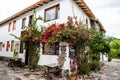 Beautiful facades of the houses at the touristic place called Pueblito Boyacense located in Royalty Free Stock Photo