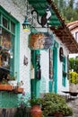 Beautiful facades of the houses at the touristic place called Pueblito Boyacense located in Royalty Free Stock Photo