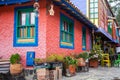 Beautiful facades of the houses at the touristic place called Pueblito Boyacense located in Royalty Free Stock Photo