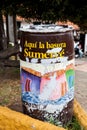 Colorful trash can at the beautiful touristic place called Pueblito Boyacense located in Duitama Royalty Free Stock Photo