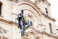 Duitama, Colombia - August 9th 2023. Bolivar statue located next to the historical Saint Lawrence Cathedral in Duitama which