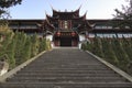 Dujiangyan, China - December 12, 2018: Buddhist temple in the Dujiangyan water reservoir area close to Chengdu