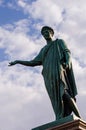 Duke de Richelieu Monument against cloudy sky background. Odessa`s first Mayor. Bronze statue. Odessa, Ukraine Royalty Free Stock Photo