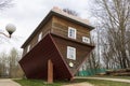 Dukora, Belarus - April 20, 2019: an inverted house in the village of Dukora in Belarus