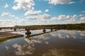 Dukora Belarus Minsk Region. Thermal energy electricity station plant cooling system fountains and lake in sunny summer