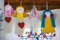 Traditional belorussian amulet dolls - angels at market. Dukory village, Minsk region, Belarus