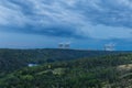 Dukovany nuclear power plant in the Czech Republic, Europe. Smoke cooling towers. There are clouds in the sky. In the foreground Royalty Free Stock Photo