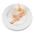 Dulce de leche and coconut flan dessert, decorated with a physalis. Royalty Free Stock Photo