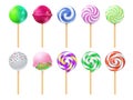 Dulce lollipops. Sweet sugar candy stick isolated vector set