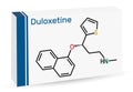 Duloxetine antidepressant drug molecule. It is used to treat anxiety disorder, neuropathic pain, osteoarthritis. Skeletal