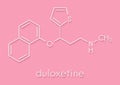 Duloxetine antidepressant drug SNRI class molecule. Also used in fibromyalgia treatment, etc. Skeletal formula.