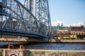 Duluth Aerial lift bridge and buildings against a blue cloudy sky Royalty Free Stock Photo