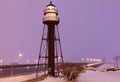 Duluth Harbor South Breakwater Inner Lighthouse during snow storm Royalty Free Stock Photo