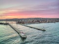 The Duluth Lift Bridge and Piers during Sunset in Minnesota Summer Royalty Free Stock Photo