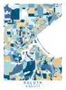 Duluth Minnesota USA Creative Color Block city Map Decor Serie