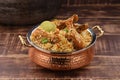 Dum chicken biriyani closeup image