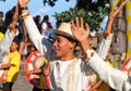 Dumaguete, Philippines - 16 September, 2017: Sandurot Festival dancer in grass hat.