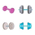 Dumb bells icon set, cartoon style