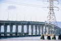 Dumbarton Bridge connecting Fremont to Menlo Park, San Francisco bay area, California