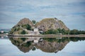 Dumbarton castle building on volcanic rock in Scotland UK