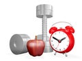 Dumbbell Apple and Alarm Clock