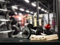 Dumbbell, barbell and workout in the gym. Copy space for text or decoration.