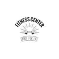 Dumbbell Fitness center logo label emblem. Vector illustration. Royalty Free Stock Photo