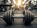 A dumbbell in a gym setting ready for workout Royalty Free Stock Photo