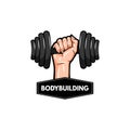 Dumbbell icon. Bodybuilding logo label. Hand holding weight. Barbell icon. Vector.