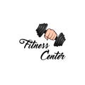 Dumbbell icon. Fist. Fitness club label. Sport badge. Fitness center emblem logo. Hand holding weight. Vector.