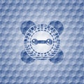 Dumbbell icon inside blue emblem with geometric pattern