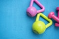 Dumbbell and kettlebell on yoga mat Royalty Free Stock Photo