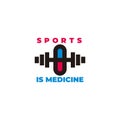 Dumbbell pill sport medicine symbol logo vector
