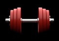 Dumbbell with red plates isolated on black background Royalty Free Stock Photo