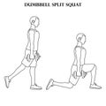 Dumbbell split squat exercise strength workout vector illustration outline