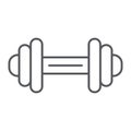 Dumbbell thin line icon, exercise and gym, barbell sign, vector graphics, a linear pattern on a white background.