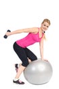 Dumbbell Triceps Extension on Fitness Ball Royalty Free Stock Photo