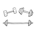 Dumbbells and barbell for fitness vector doodle illustration hand-drawn sketch