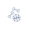 Dumbbells and basketball ball flat line icon. Royalty Free Stock Photo