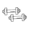 dumbbells. hand drawn doodle icon. , scandinavian, nordic, minimalism, monochrome. sports equipment, muscle training.