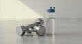 Dumbbells and water bottle for fitness and workout motivation Royalty Free Stock Photo