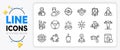 Dumbbells workout, Woman read and Buyer line icons. For web app. Vector
