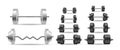 Dumbell, barbells, dumbbell.