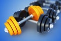 Dumbell on blue background