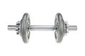 Dumbell weights on white background.