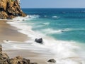 Dume Cove Malibu, Zuma Beach, emerald and blue water in a quite paradise beach surrounded by cliffs. Dume Cove, Malibu, California Royalty Free Stock Photo