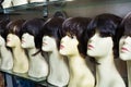 Dummies heads with hair style in shop