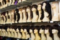 Dummies heads with hair style in shop